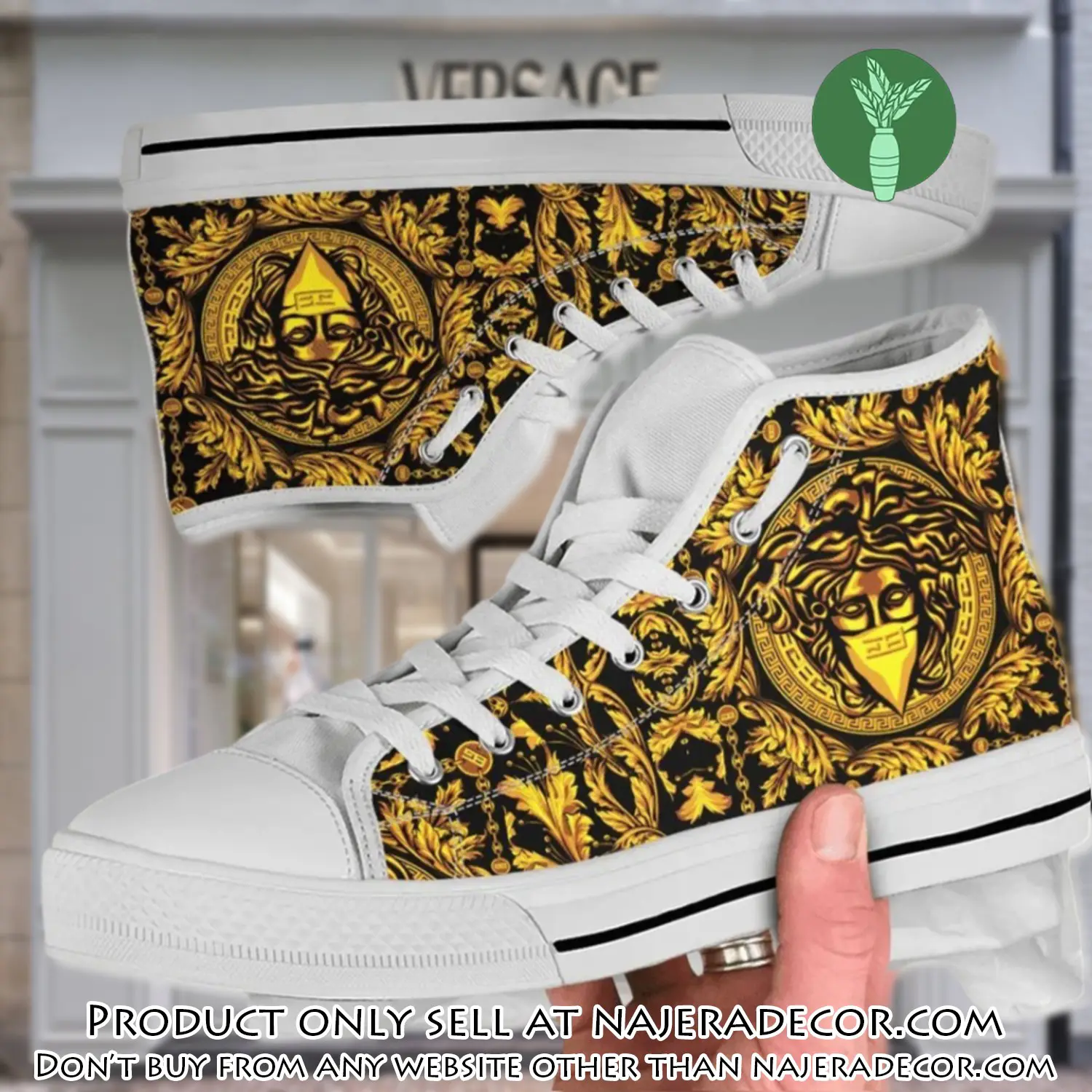 Versace medusa golden white high top canvas shoes luxury brand gifts for men women njr2301447